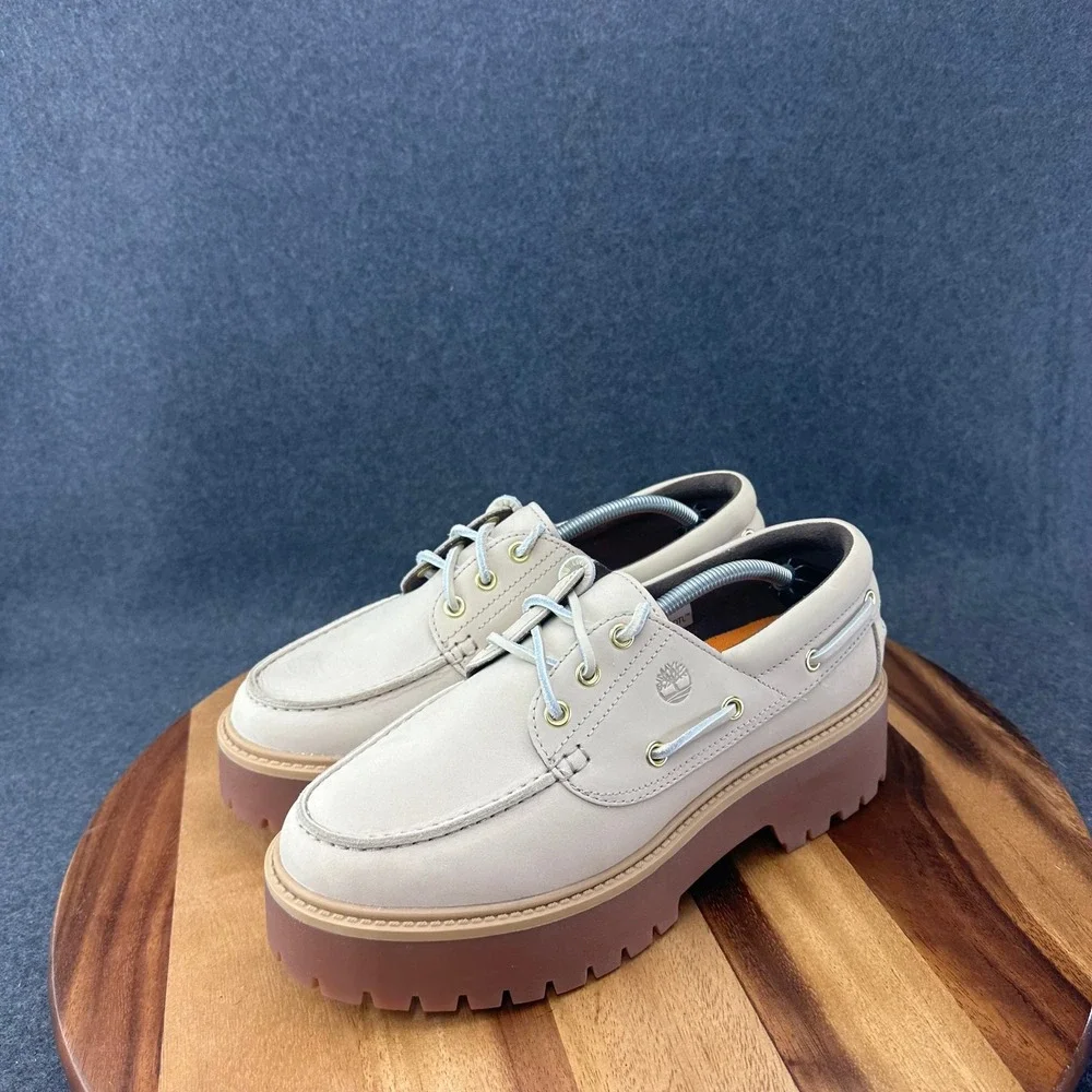 Timberland Stone Street Boat Shoe Beige Leather Platform Lug Sole TB0A6AVY236 10